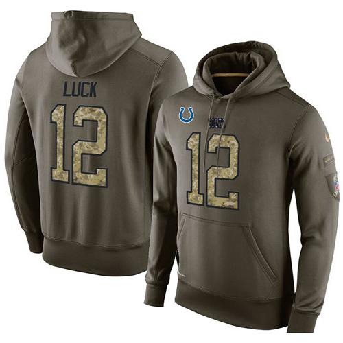 NFL Men's Nike Indianapolis Colts #12 Andrew Luck Stitched Green Olive Salute To Service KO Performance Hoodie - Click Image to Close